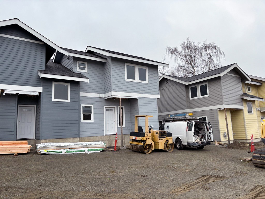 Parkside construction project of three semi-completed duplexes as part of Skagit Habitat for Humanity's construction project in Anacortes, Washington.