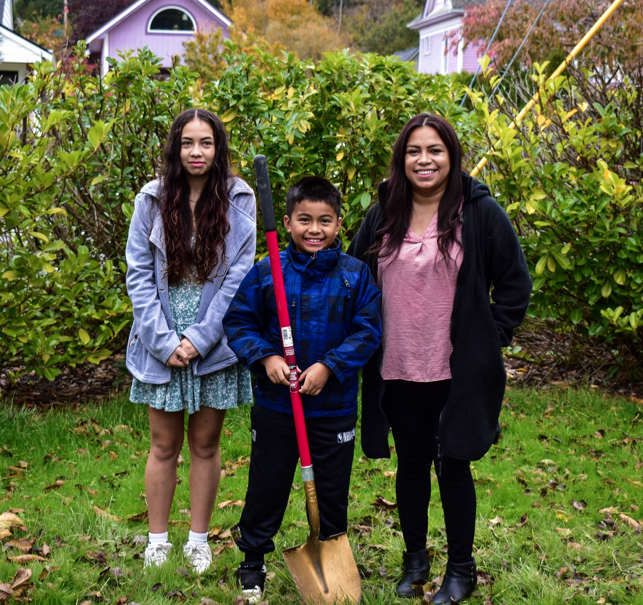 Homebuyer Rocio and her children at the La Conner Groundbreaking Ceremony